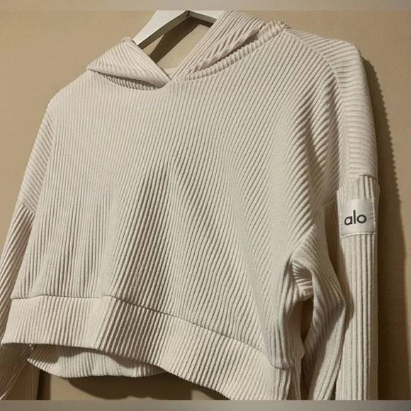 Alo Cream Muse Ribbed Hoodie small/medium - Picture 7 of 10